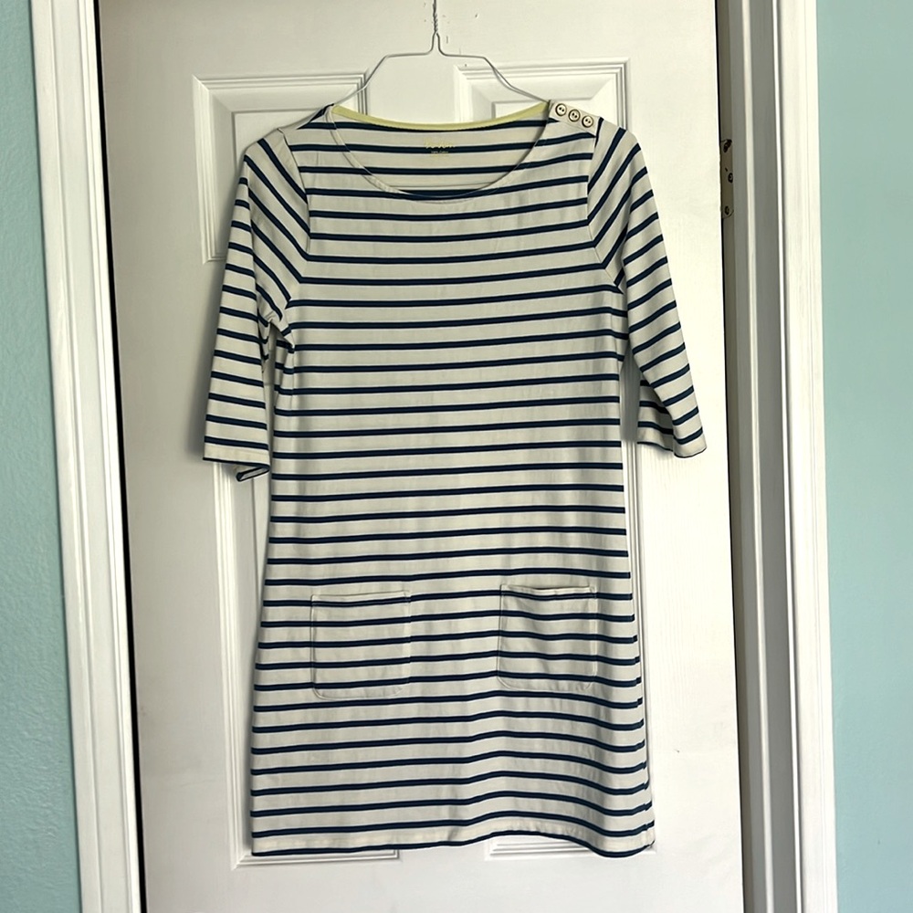 Blue and white striped mini dress